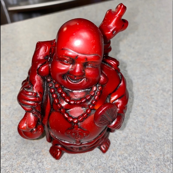 Buddha Statue Laughing Figurine Dark Red Cinnabar Resin Feng Shui  4.5" Tall - Picture 2 of 6